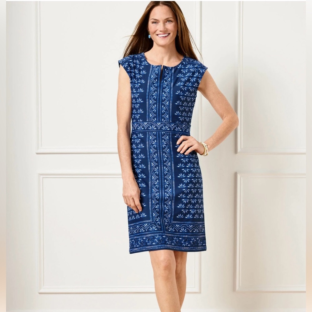 Talbots Navy and White Patterned  Dress NWT